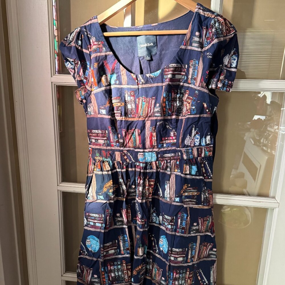 Modcloth Fit and Flare Book Print Dress